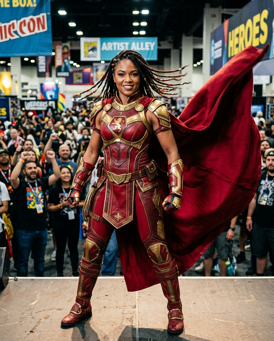Cosplayer wearing a premium custom HeroThread superhero costume